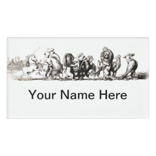 Animal Cartoon Unicorn Elephant Lion Zoo Name Tag