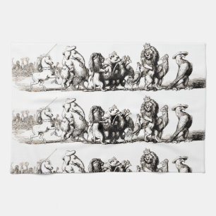 Animal Cartoon Unicorn Elephant Lion Zoo Tea Towel