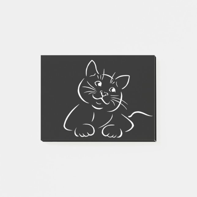 Animal Cat Contour Outlines Black-And-White Post-it Notes (Front)