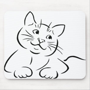 Animal Cat Drawing Feline Kitten Kittie Sketch Mouse Mat