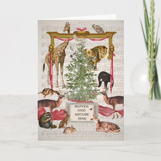 Animal Choir with Christmas Tree Greeting Card (Front)