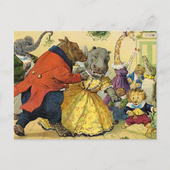 Animal Christmas Ball Holiday Postcard (Front)