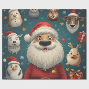 Animal Christmas Santa Wrapping Paper