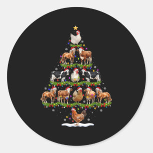 Animal Christmas Tree Lights Chicken Cow Goat Farm Classic Round Sticker
