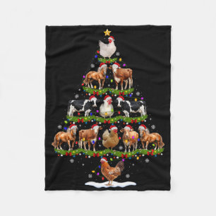 Animal Christmas Tree Lights Chicken Cow Goat Farm Fleece Blanket