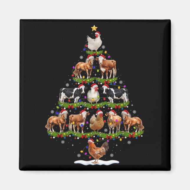 Animal Christmas Tree Lights Chicken Cow Goat Farm Magnet (Front)