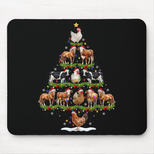 Animal Christmas Tree Lights Chicken Cow Goat Farm Mouse Mat (Front)