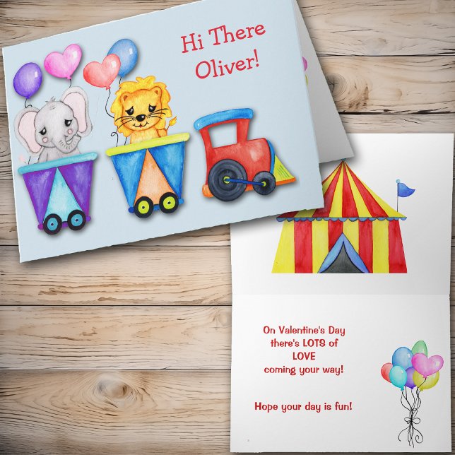 Animal Circus Toddler Personalised Valentine Holiday Card (Creator Uploaded)