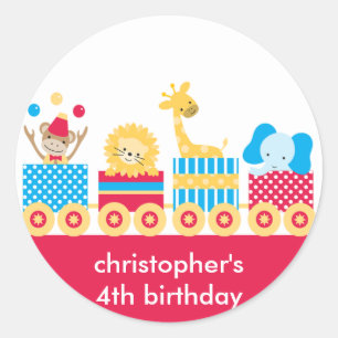 Animal Circus Train Birthday Stickers