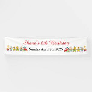 Animal Circus Train Kids Birthday in Red Banner