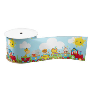 Animal Circus Train Kids Birthday in Red Satin Ribbon