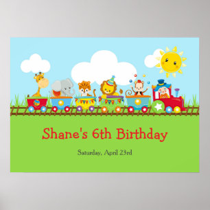 Animal Circus Train Kids Birthday Party Poster