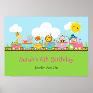 Animal Circus Train Kids Birthday Party Poster