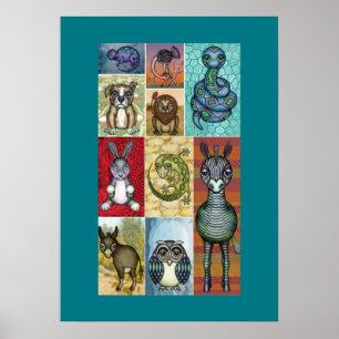 Animal Collage Folk Art Design Poster