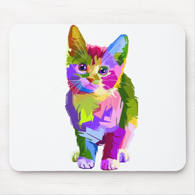 Animal Colourful Decoration Cat Design Geometry Mouse Mat (Front)