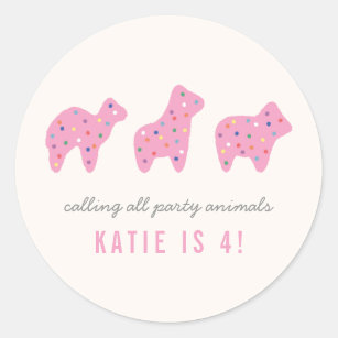 Animal Cookie Birthday Party Sticker - Magenta