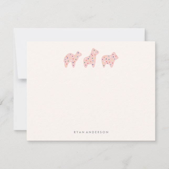 Animal Cookie Parade Kid's Stationery - Strawberry Note Card (Front)