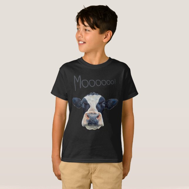 Animal Cow Face Kid's Basic Dark T-Shirt (Front Full)