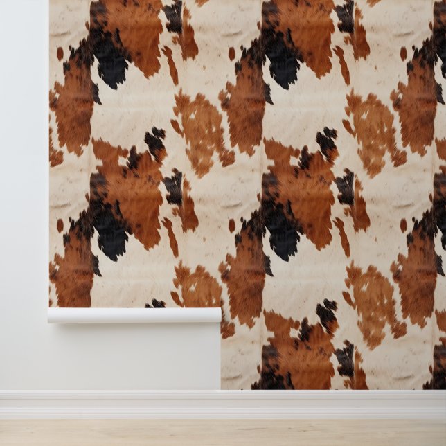 Animal Cream Black Brown Southwest Cowhide Wallpaper (Application)