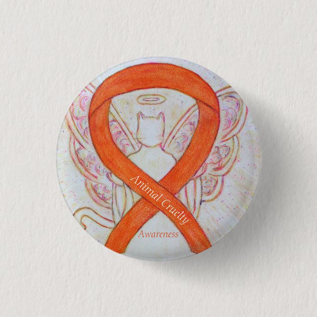 Animal Cruelty Orange Awareness Ribbon Angel Pin (Front)