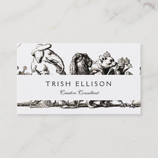 Animal Cute Art Unicorn Elephant Lion Zoo Business Card (Front)
