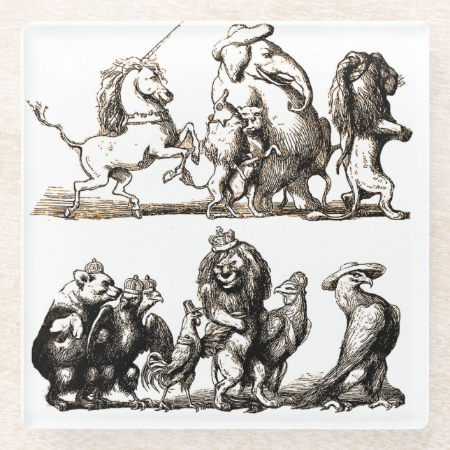 Animal Cute Art Unicorn Elephant Lion Zoo Glass Coaster (Front)
