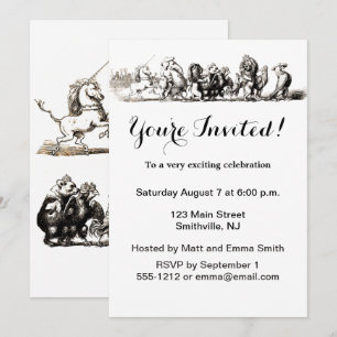 Animal Cute Art Unicorn Elephant Lion Zoo Invitation