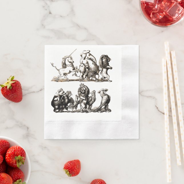 Animal Cute Art Unicorn Elephant Lion Zoo Napkin (Insitu)