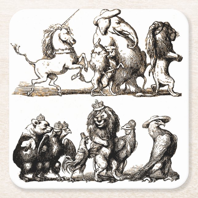Animal Cute Art Unicorn Elephant Lion Zoo Square Paper Coaster (Front)