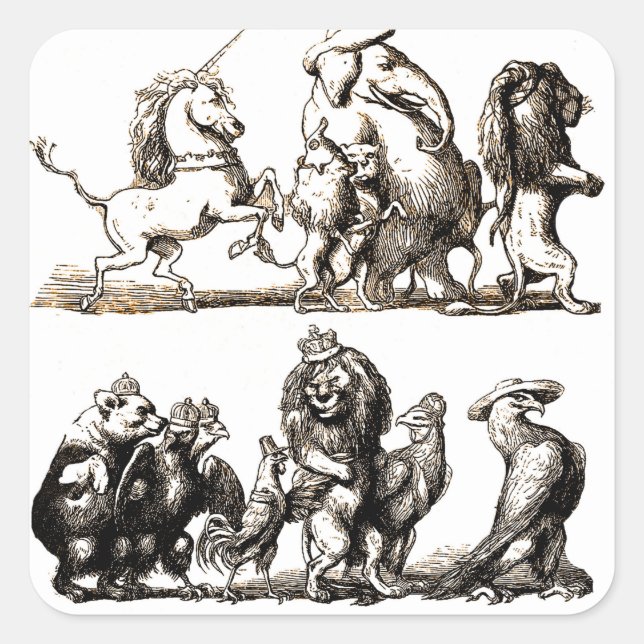 Animal Cute Art Unicorn Elephant Lion Zoo Square Sticker (Front)