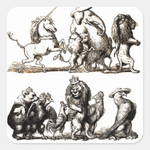 Animal Cute Art Unicorn Elephant Lion Zoo Square Sticker