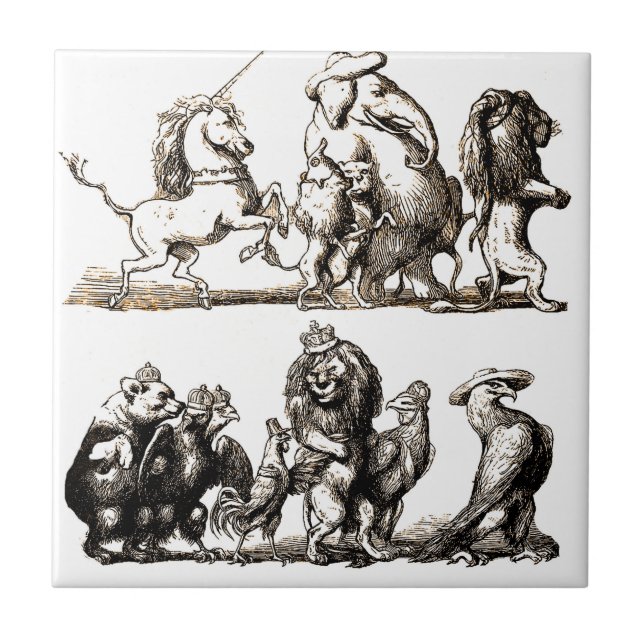 Animal Cute Art Unicorn Elephant Lion Zoo Tile (Front)
