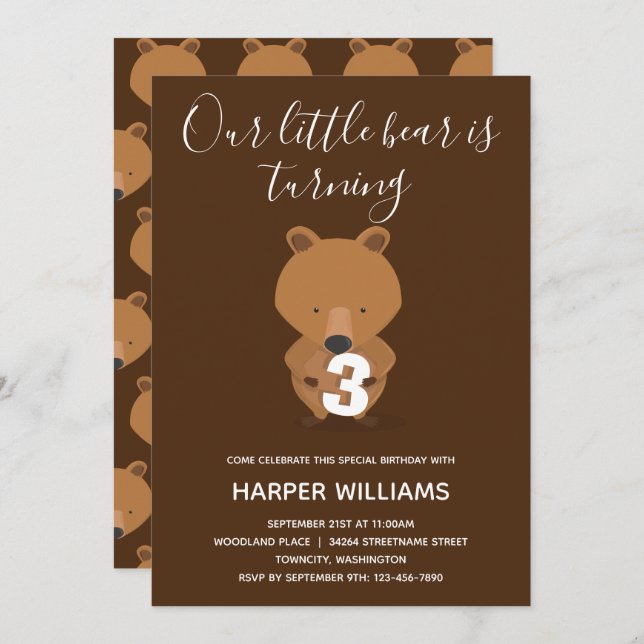 Animal Cute Kid Bear Birthday Invitation (Front/Back)