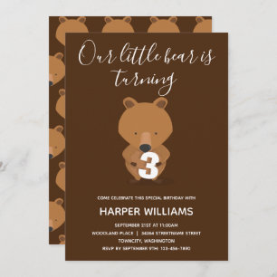 Animal Cute Kid Bear Birthday Invitation