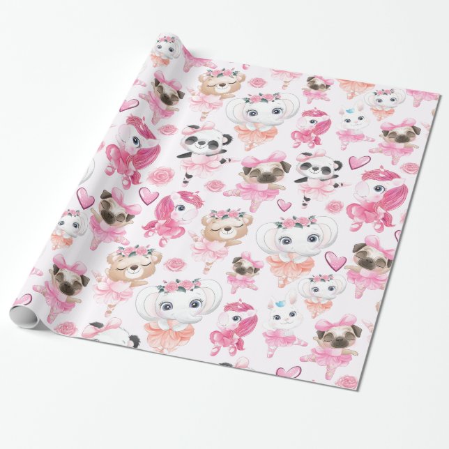 Animal Dancing Wrapping Paper (Unrolled)