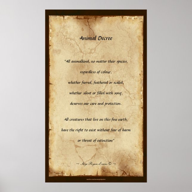 "Animal Decree" Parchment-style Poetry Poster (Front)
