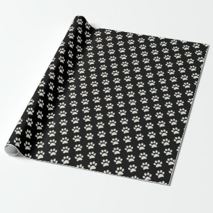Animal Dog Cat Paw Print Pattern Black & White Wrapping Paper