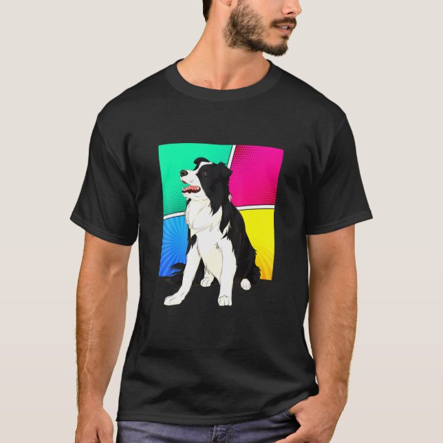 Animal Dog Pet Dog Owner Pop Art Border Collie T-Shirt (Front)