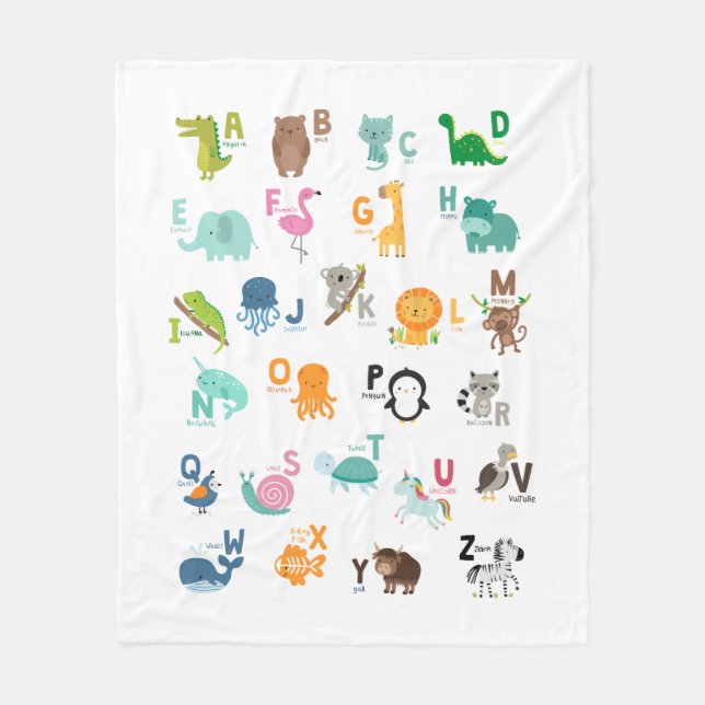 Animal Doodle Alphabet Fleece Blanket (Front)