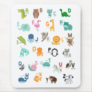 Animal Doodle Alphabet Mouse Mat