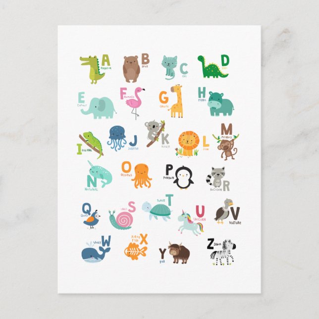 Animal Doodle Alphabet Postcard (Front)