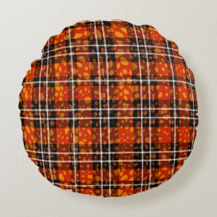 Animal Dots Plaid Mix Pattern Seamless Art. Fabric Round Cushion