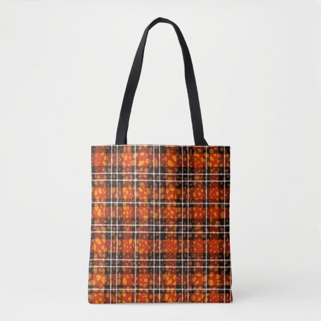 Animal Dots Plaid Mix Pattern Seamless Art. Fabric Tote Bag (Front)