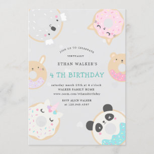 animal doughnuts virtual birthday party invitation