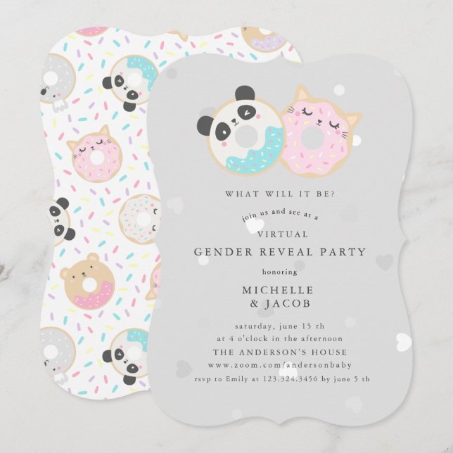 animal doughnuts virtual Gender Reveal Invitation (Front/Back)