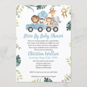 Animal Drive By Baby Shower Invitations for Boys