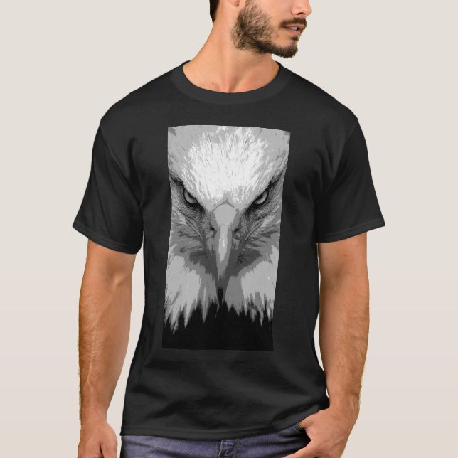 Animal Eagle Face Template Modern Mens Black T-Shirt (Front)