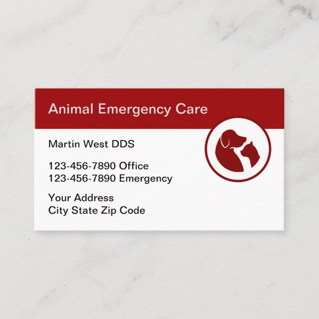 Animal Emergency Medical Hospital Business Card (Front)