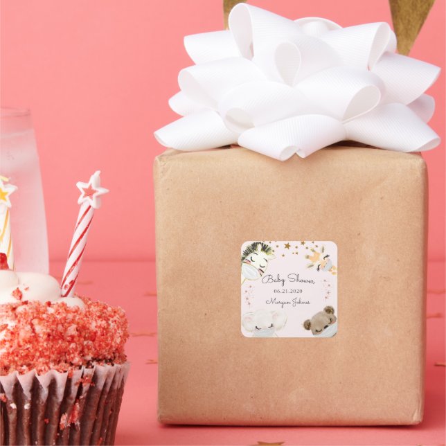 animal face mask baby shower monogram square sticker (Party)