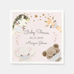 animal face masks baby shower monogram napkins